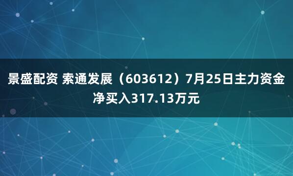 景盛配资 索通发展（603612）7月25日主力资金净买入317.13万元